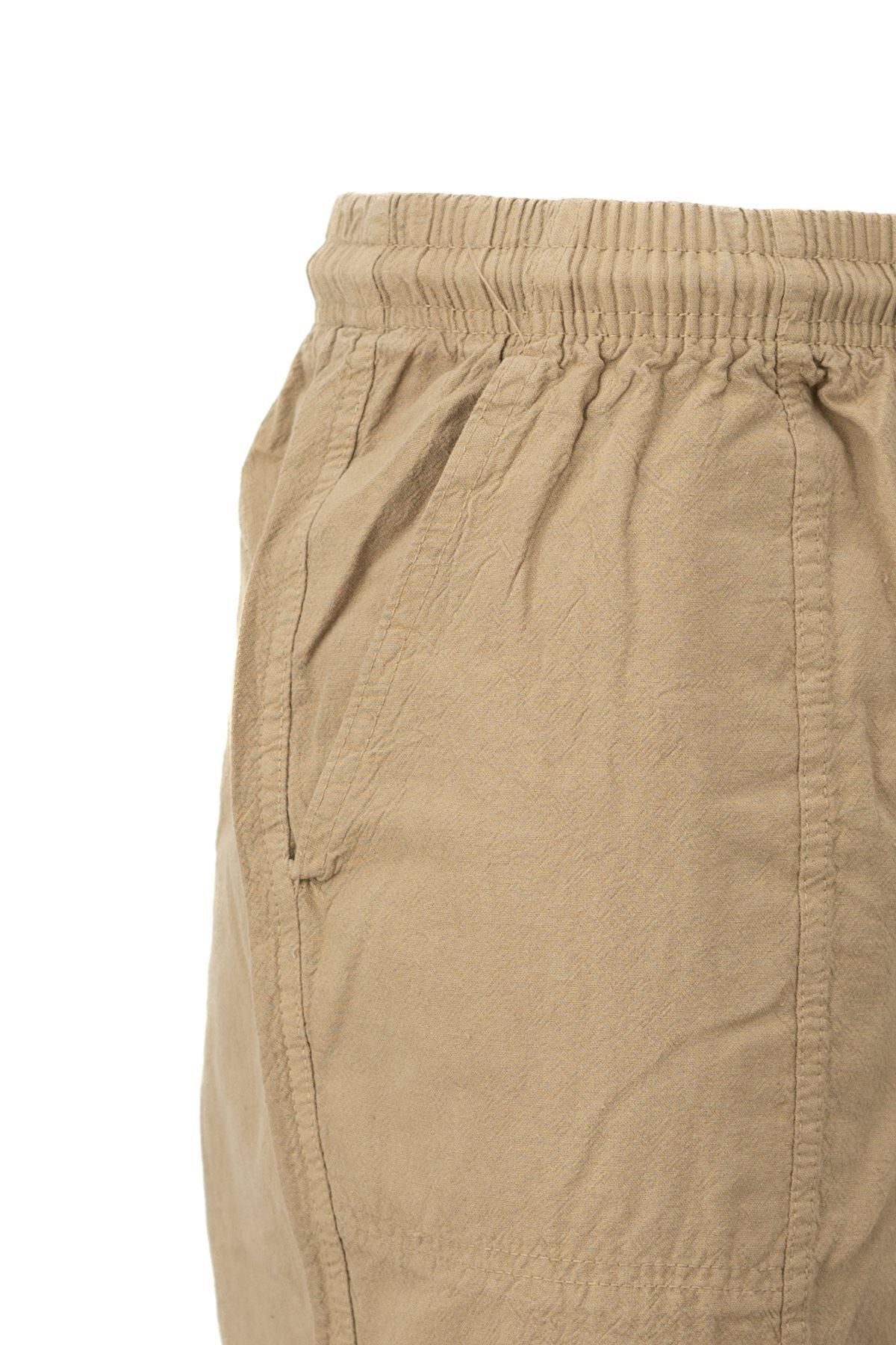 Erkek %100 Saf Pamuk Kumaş Kapri Düz Paça Yanlardan Cepli Beli Bağcıklı Rahat Tam Kalıp